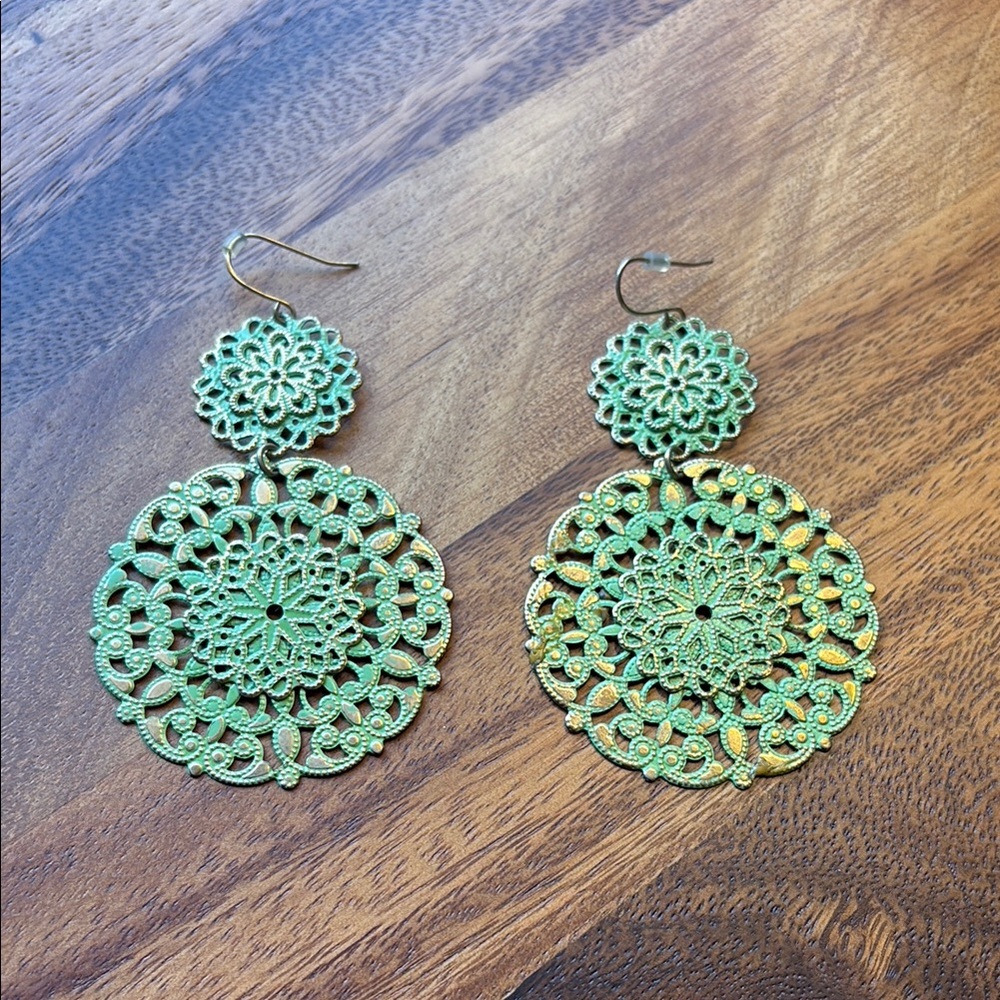 Elegant Green Filigree Earrings